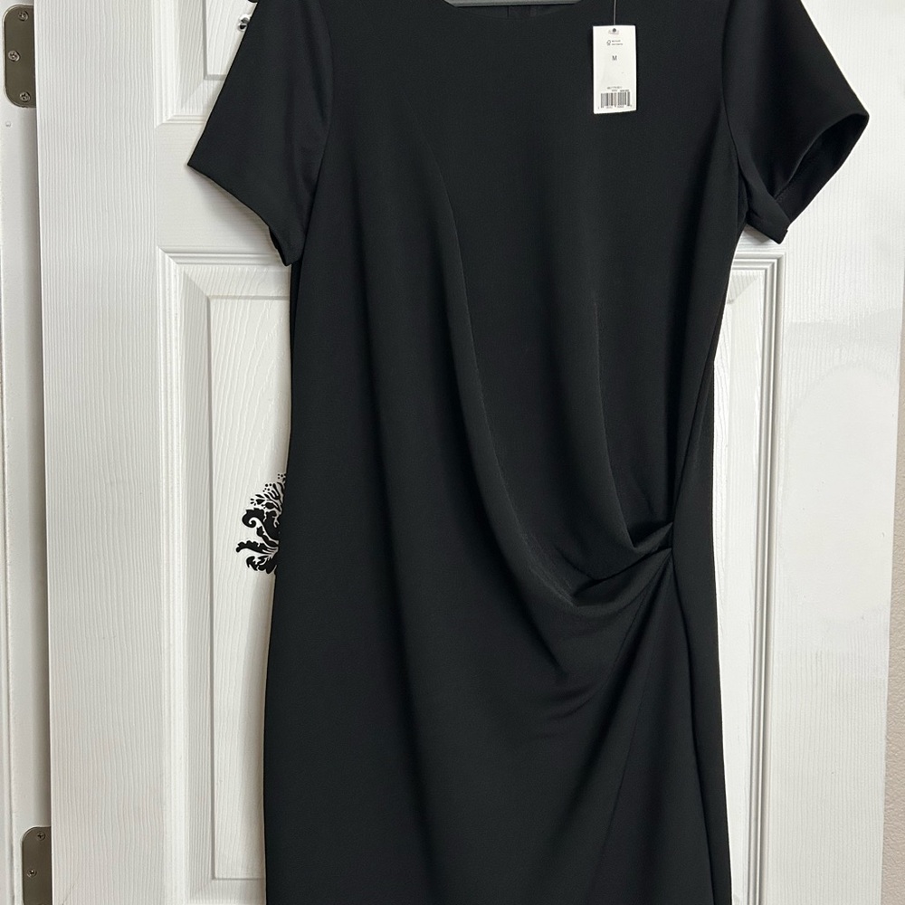 Banana Republic size M New Black Ruched Sheath Mini Dress Square Neck